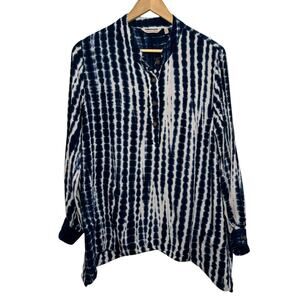 Soft Surroundings  Blue White Tie Dye Popover Rayon Blouse Size Large